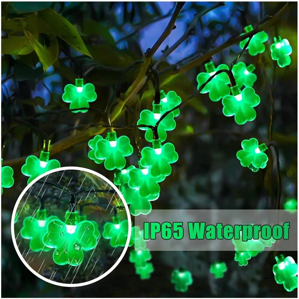 St Patricks Day Lights 26.4 FT 40 LED Solar, 8 Light Modes, Waterproof